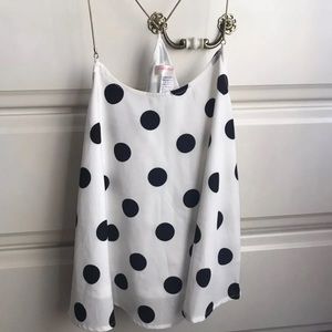 ⚡️White Dressy Tank w/ Black Polka Dots